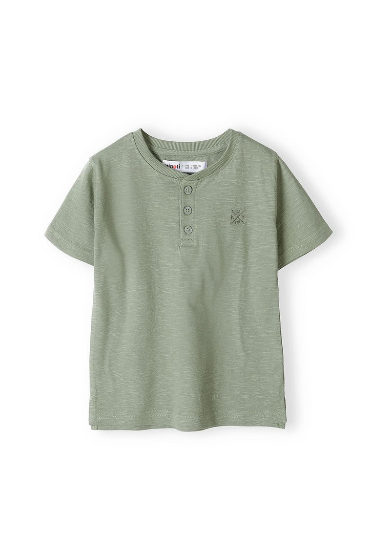 Koszulka bawełniana chłopięca z ozdobnymi guzikami khaki