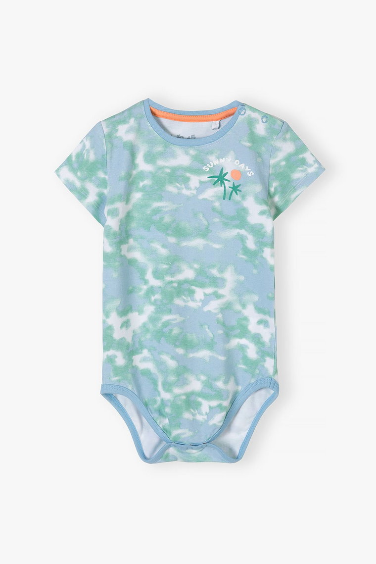 Niebieskie wybarwiane body niemowlęce z nadrukiem