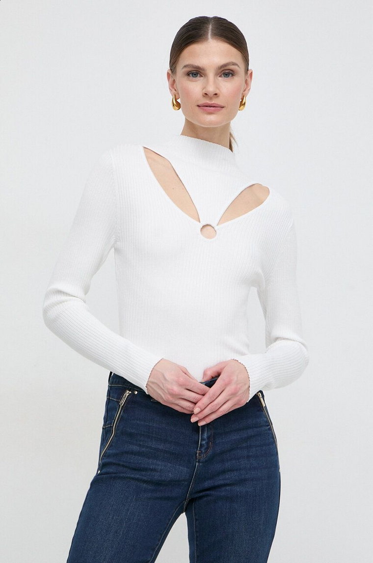 Morgan sweter damski kolor biały lekki z półgolfem
