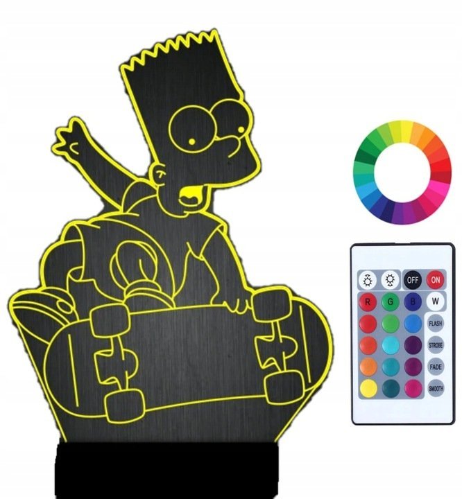 Lampka Nocna 3D Led BART SIMPSON Simpsonowie Prezent Grawer