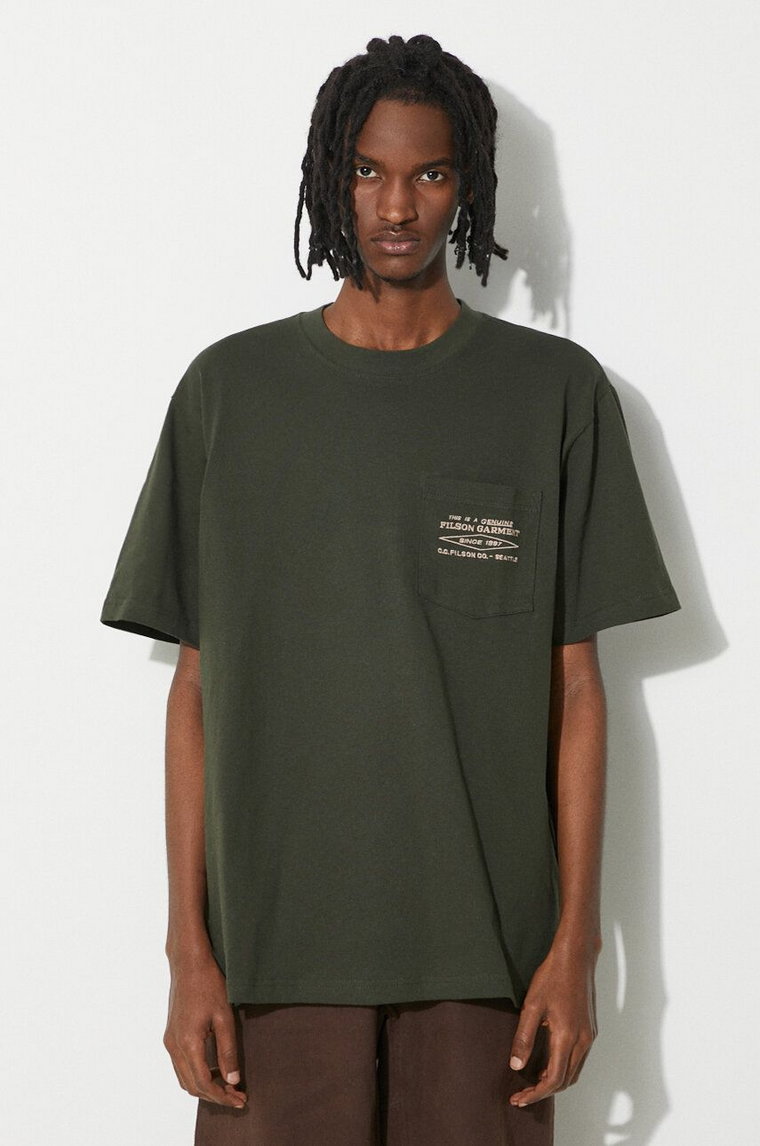 Filson t-shirt bawełniany Embroidered Pocket męski kolor zielony z aplikacją FMTEE0042