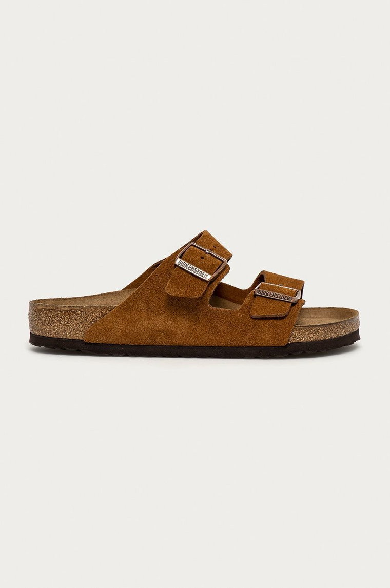 Birkenstock klapki zamszowe Arizona męskie kolor brązowy 1009526