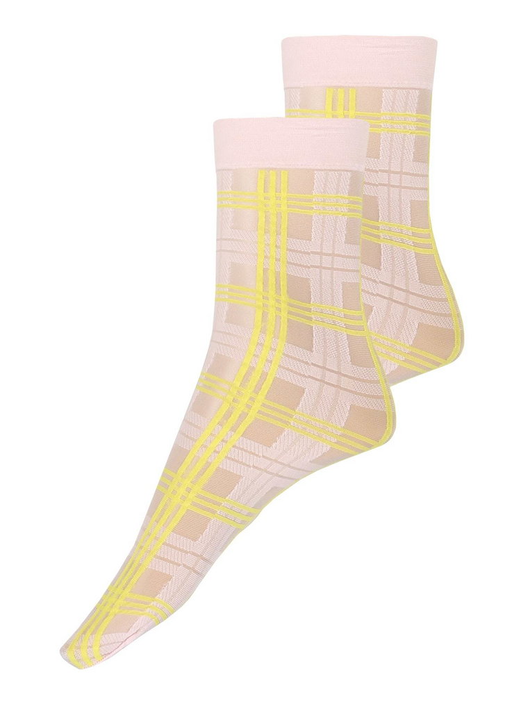 Swedish Stockings Skarpety 'Greta Tartan Socks Light Pink/Neon Yellow'  neonowo-żółty / różowy
