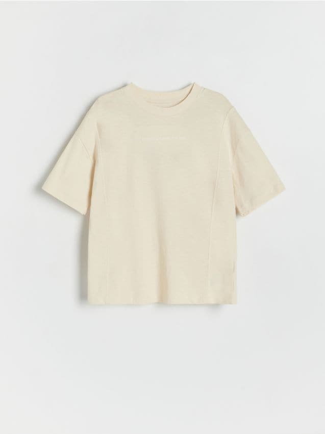Reserved - Bawełniany t-shirt oversize - złamana biel