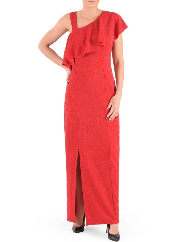 Wyjściowa czerwona sukienka damska z błyszczącymi drobinkami 37593