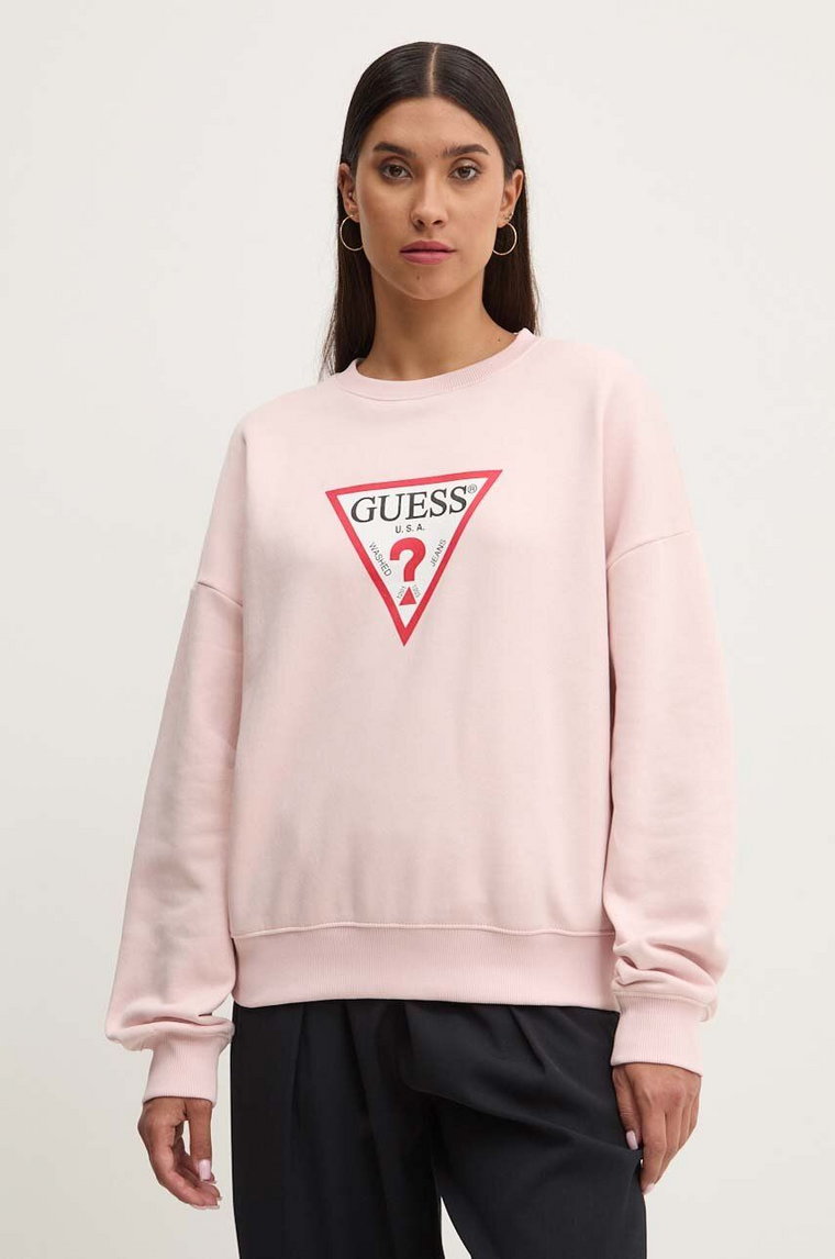 Guess Jeans bluza damska kolor różowy z nadrukiem W4YQ00 KC811