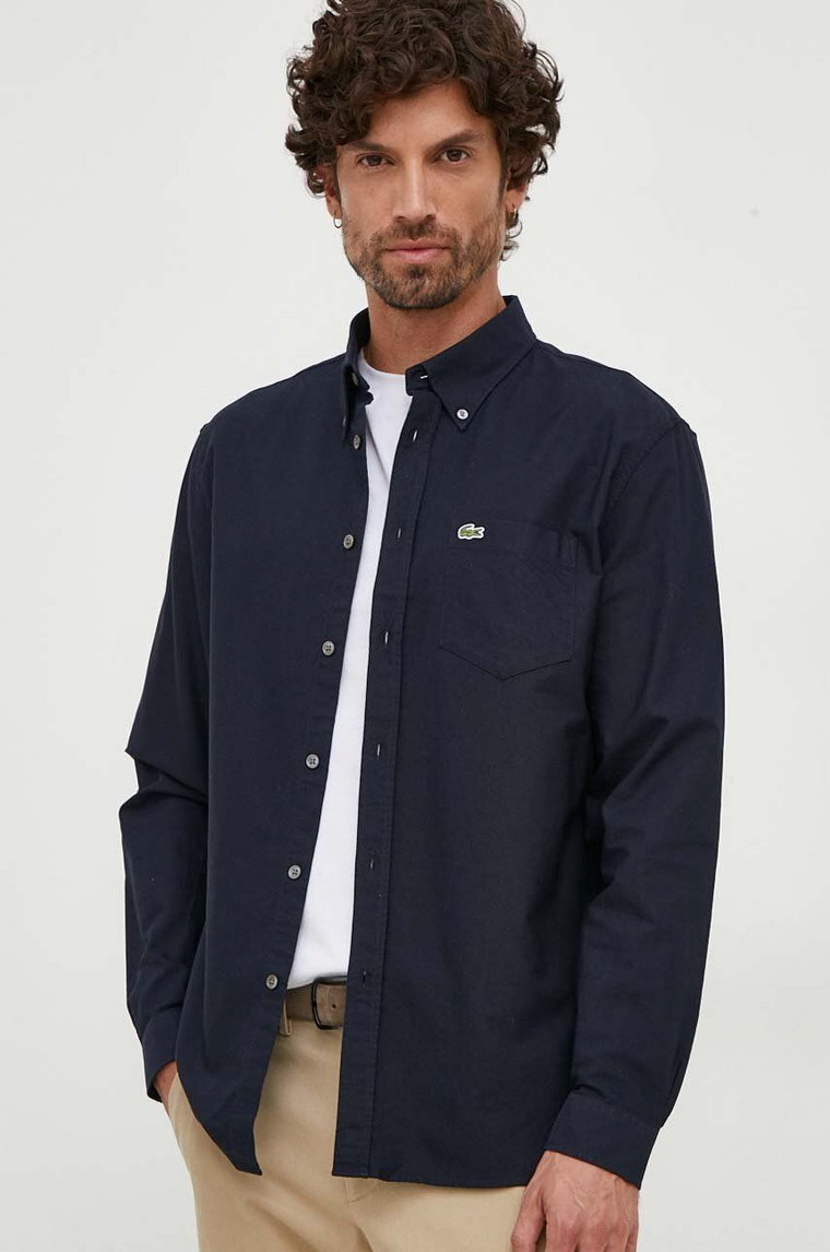 Lacoste koszula bawełniana męska kolor niebieski regular z kołnierzykiem button-down