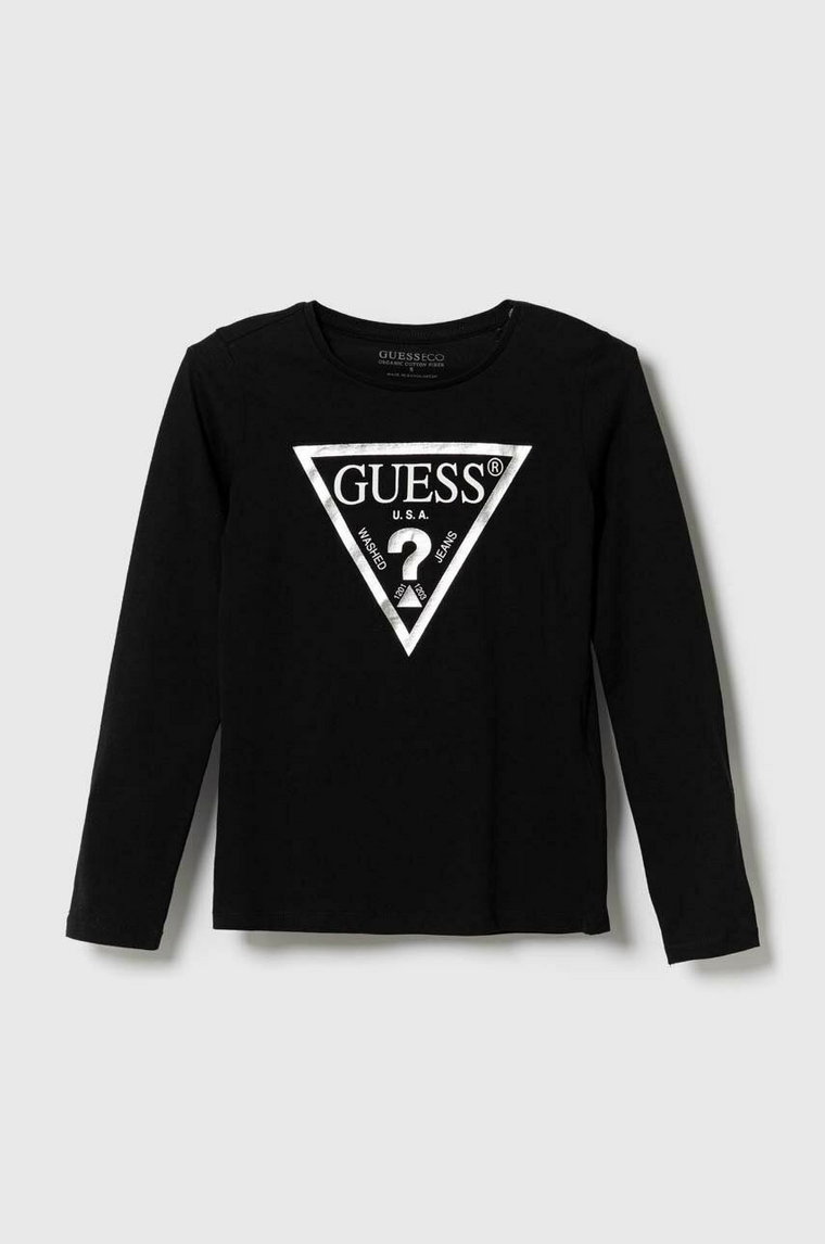 Guess longsleeve bawełniany dziecięcy kolor czarny