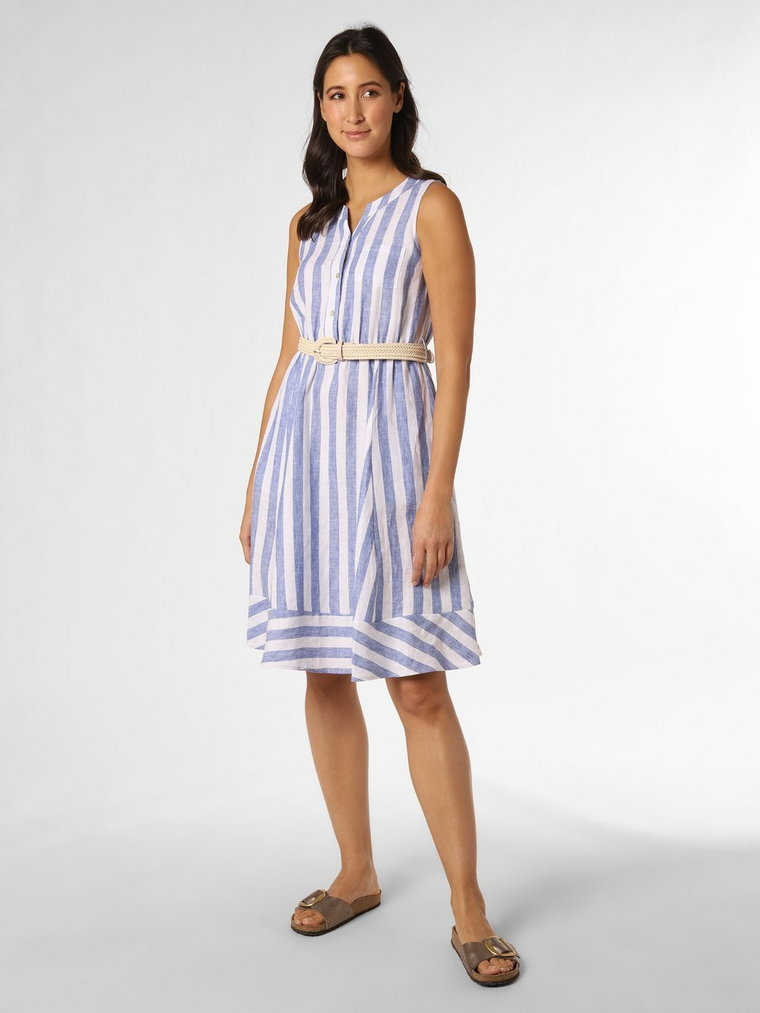 Apriori - Damska sukienka lniana, niebieski|biały|wielokolorowy