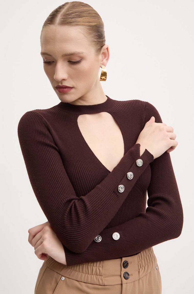 Pinko sweter wełniany damski kolor brązowy lekki 104015 A15S