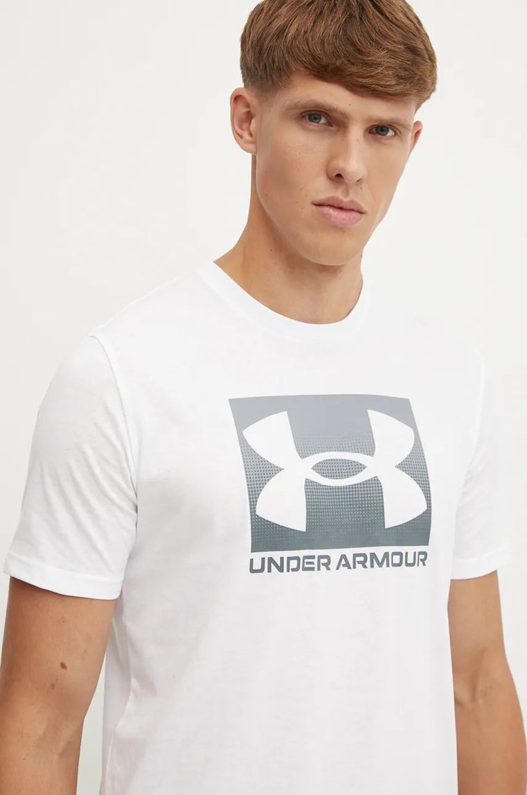 Under Armour t-shirt BOXED SPORTS UPDATED męski kolor biały z nadrukiem 1386793