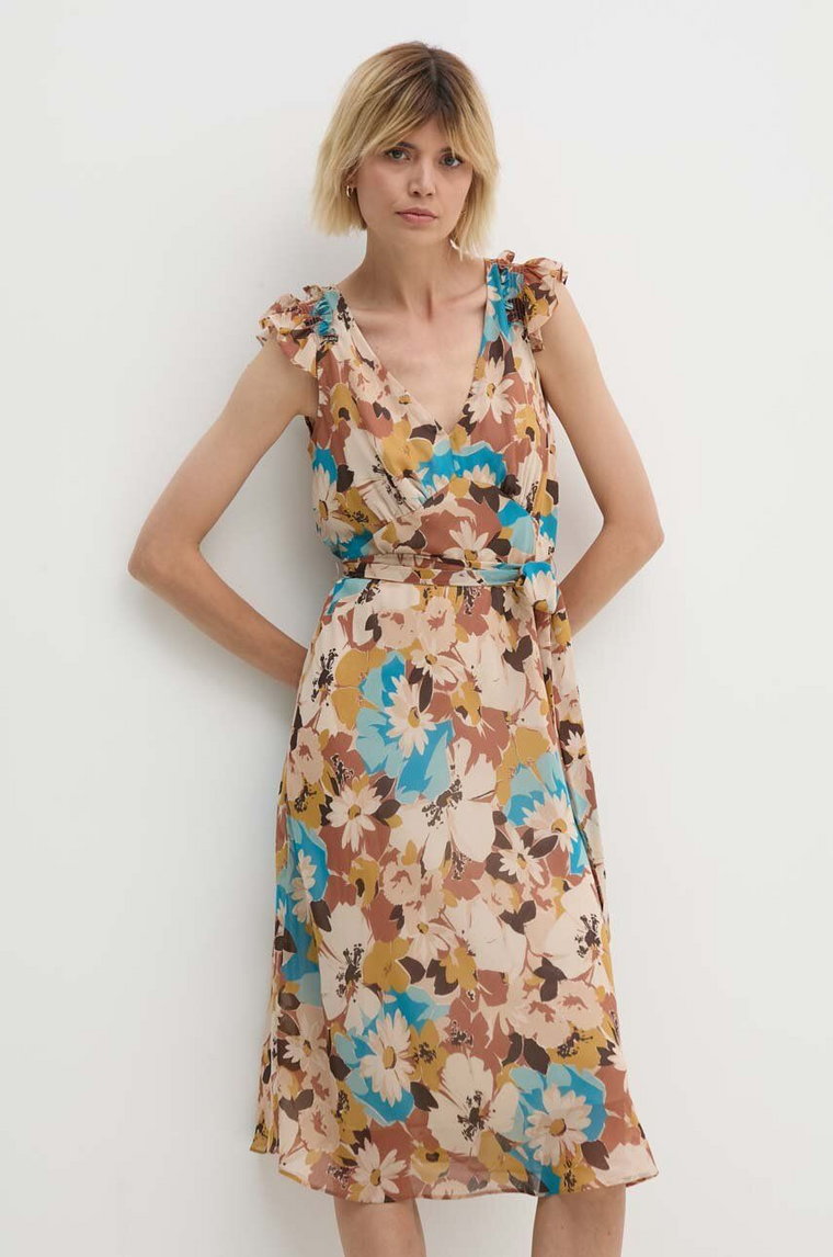 Lauren Ralph Lauren sukienka kolor beżowy midi rozkloszowana 200940135
