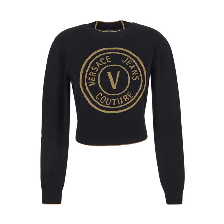 Sweter z logo i wzorem Lurex Intarsia Versace Jeans Couture