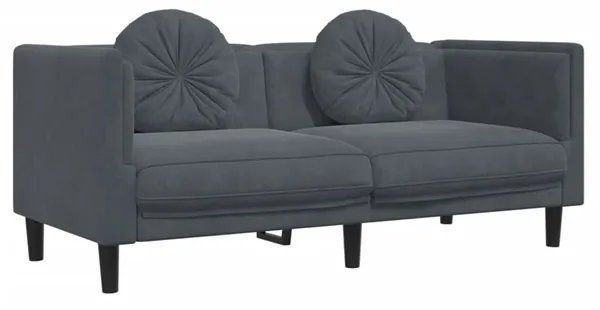 Ciemnoszara aksamitna sofa 2-osobowa z poduszkami - Erim 4X