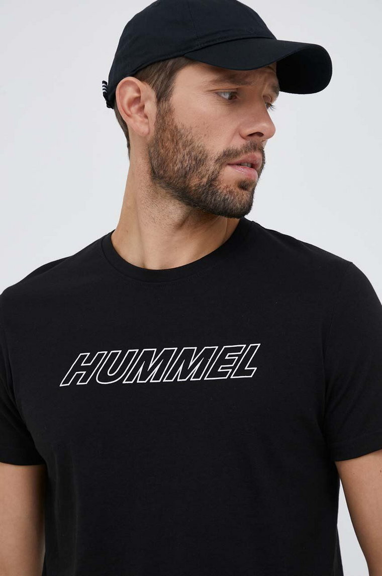 Hummel t-shirt treningowy hmlTE CALLUM COTTON T-SHIRT kolor czarny z nadrukiem 213470