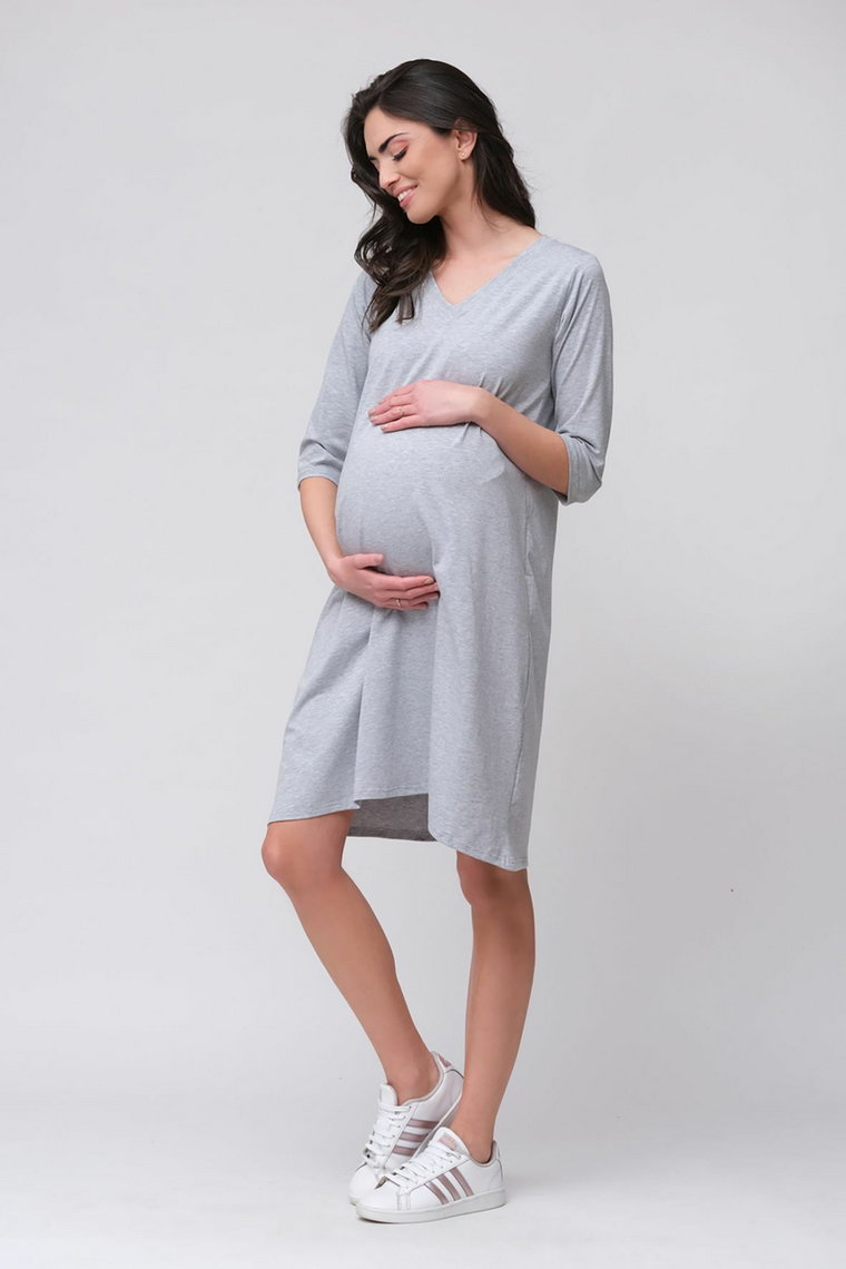 Sukienka dla kobiet w ciąży oversize rękaw 3/4 szary melanż