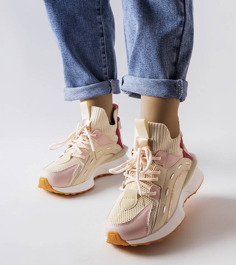Beżowo-różowe materiałowe sneakersy Begins