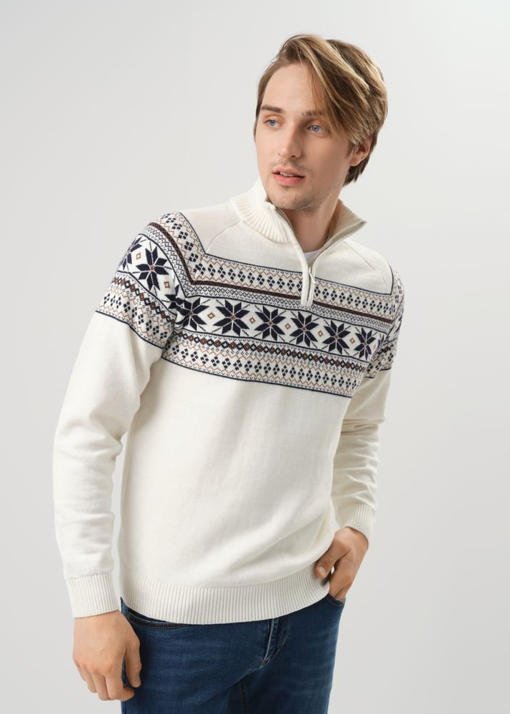 Kremowy sweter męski we wzór norweski