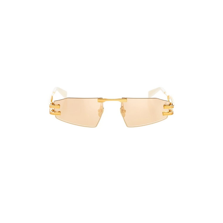 Złote i białe okulary przeciwsłoneczne z lustrzanymi soczewkami Balmain