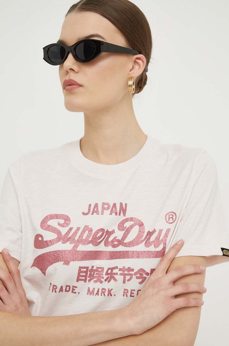 Superdry t-shirt bawełniany damski kolor różowy