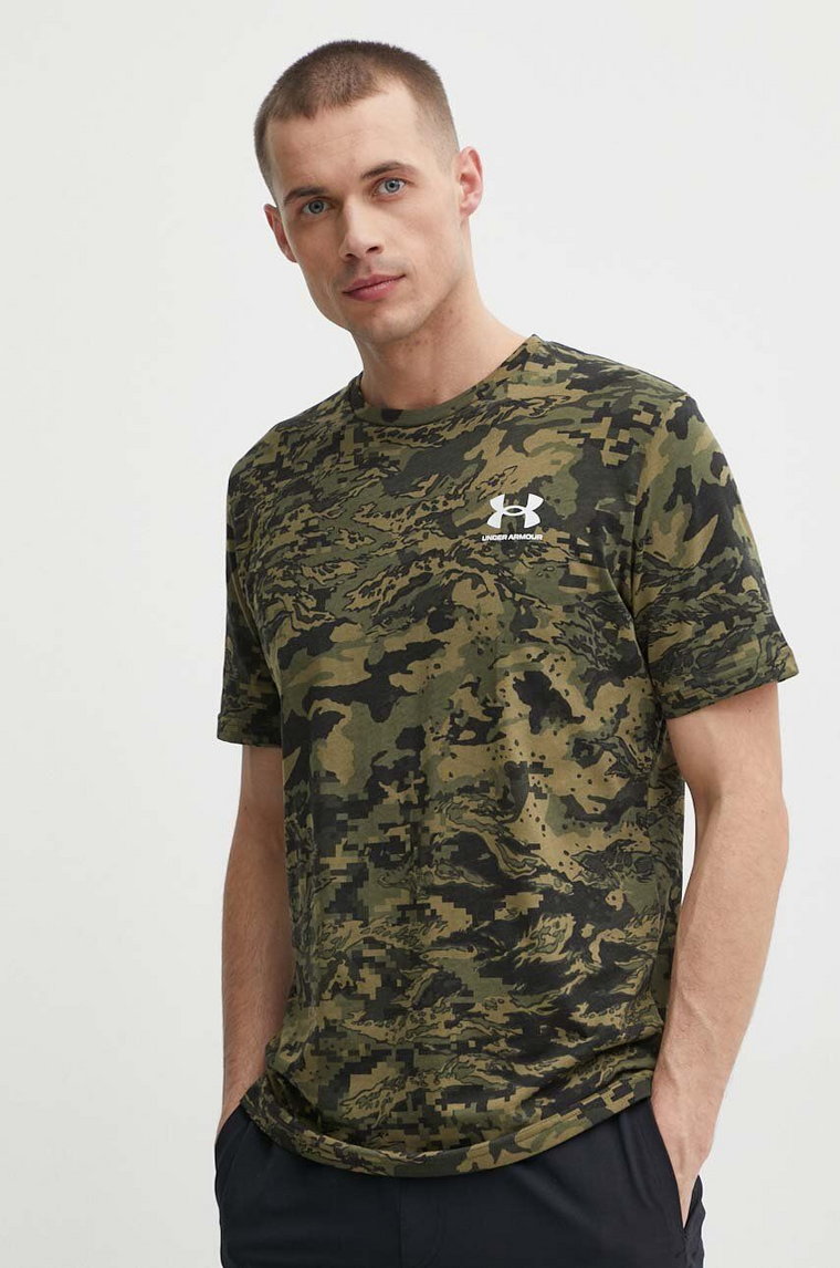 Under Armour t-shirt treningowy kolor zielony wzorzysty