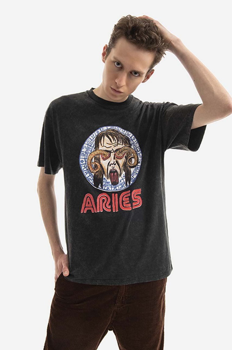 Aries t-shirt bawełniany Astrology For Aliens SS Tee kolor czarny z nadrukiem AR60005-acid.wash