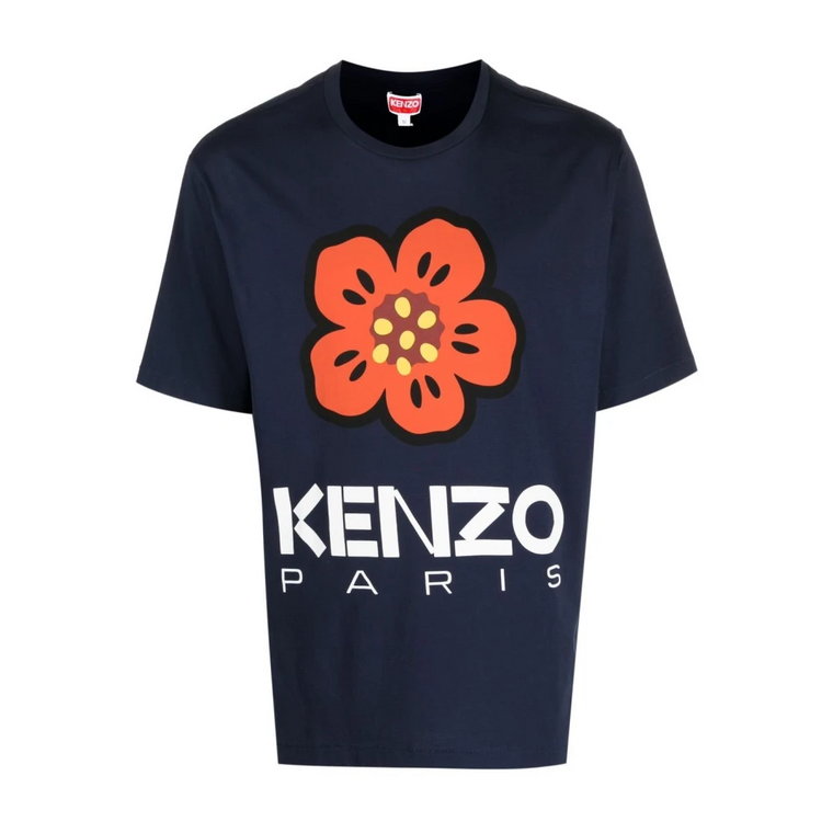 Koszulka z Kwiatowym Nadrukiem w Kolorze Granatowym Kenzo