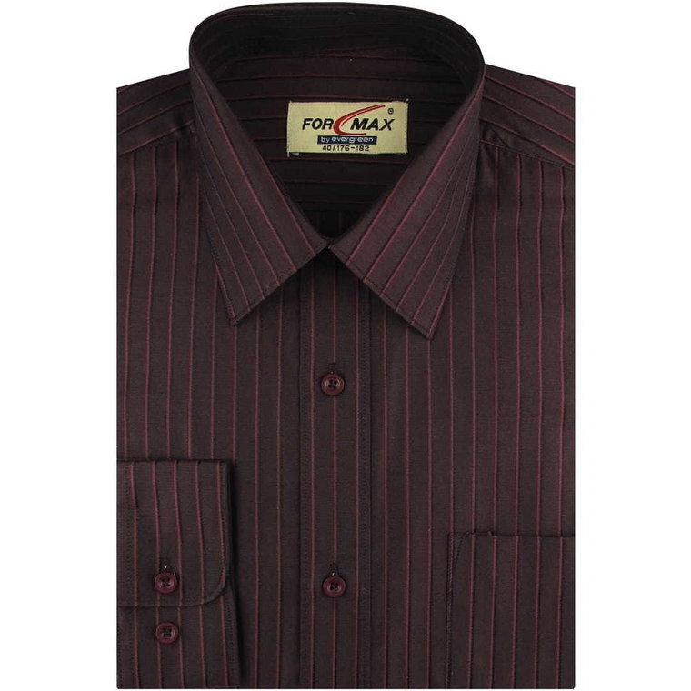 Koszula Męska Elegancka Wizytowa do garnituru bordowa w paski z długim rękawem w kroju REGULAR For Max F023