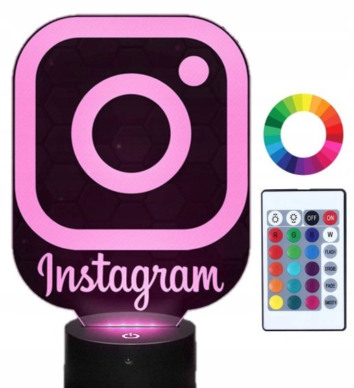 Lampka Nocna 3D LED Instagram Logo Grawer Imię