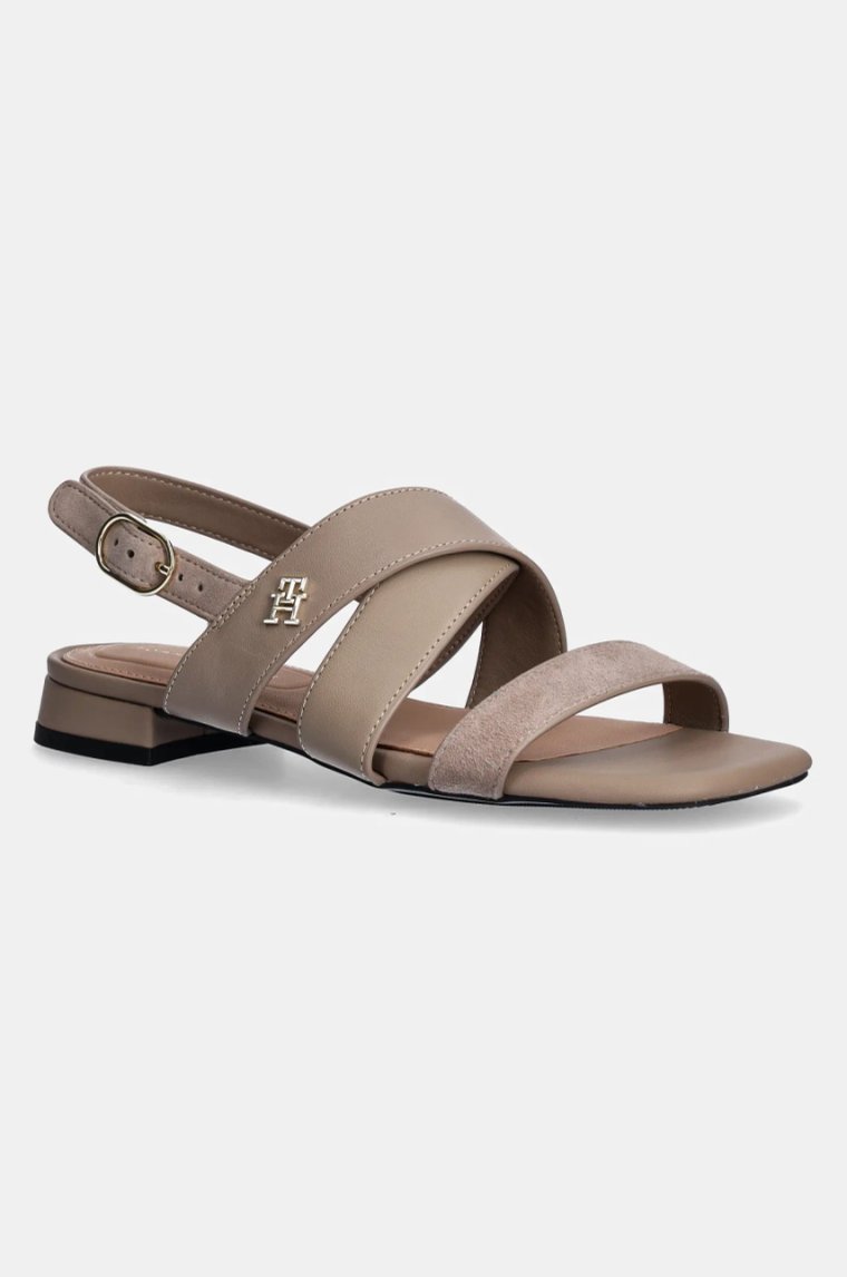 Tommy Hilfiger sandały skórzane LEATHER & SUEDE FLAT SANDAL damskie kolor beżowy FW0FW08507