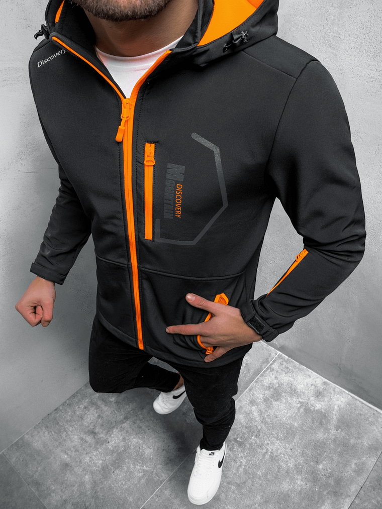 KURTKA SOFTSHELL MĘSKA Z KAPTUREM CZARNA OZONEE JS/HH024/1B