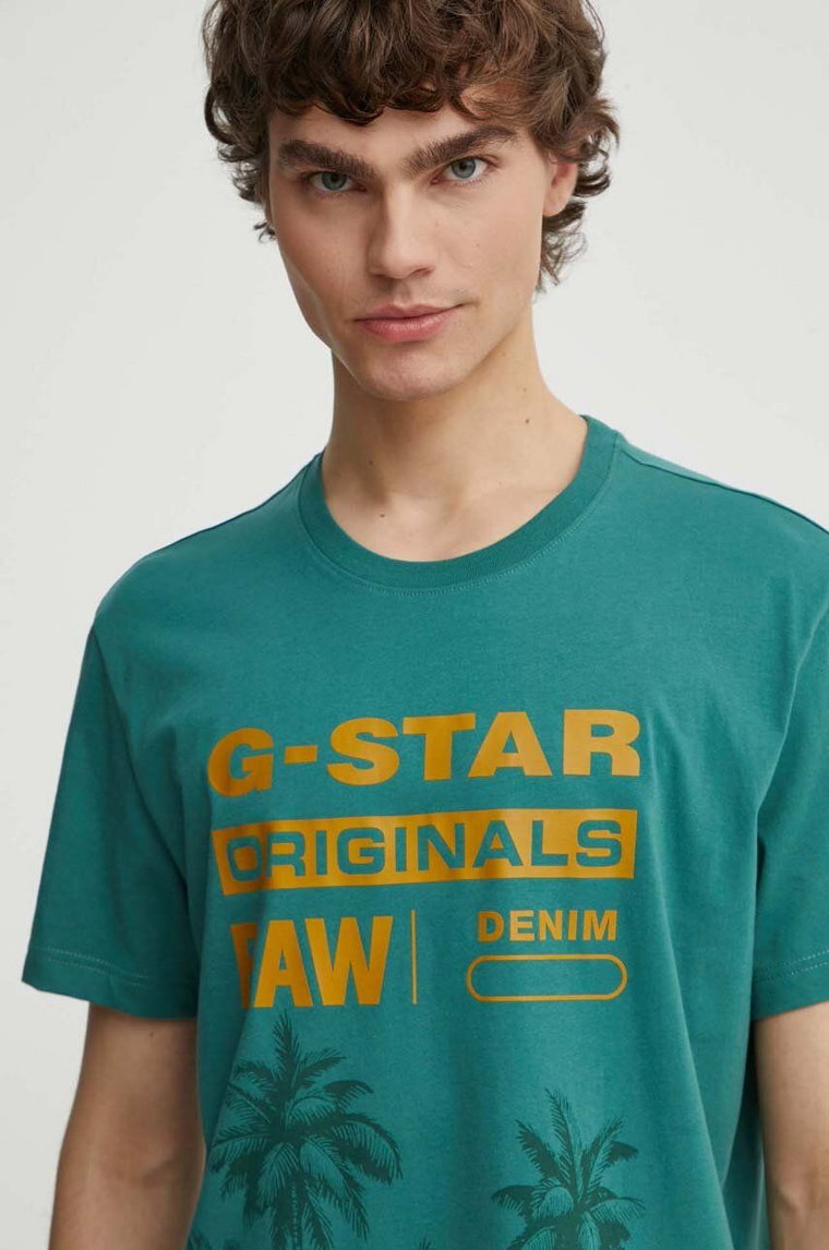 G-Star Raw t-shirt bawełniany męski kolor zielony z nadrukiem D24681-336