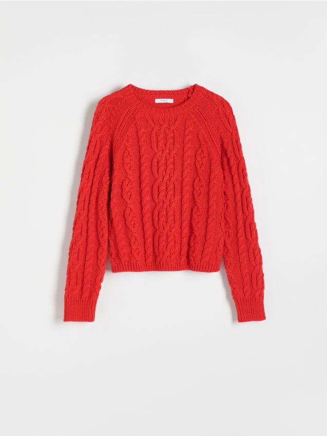Reserved - Sweter w warkoczowy splot - czerwony