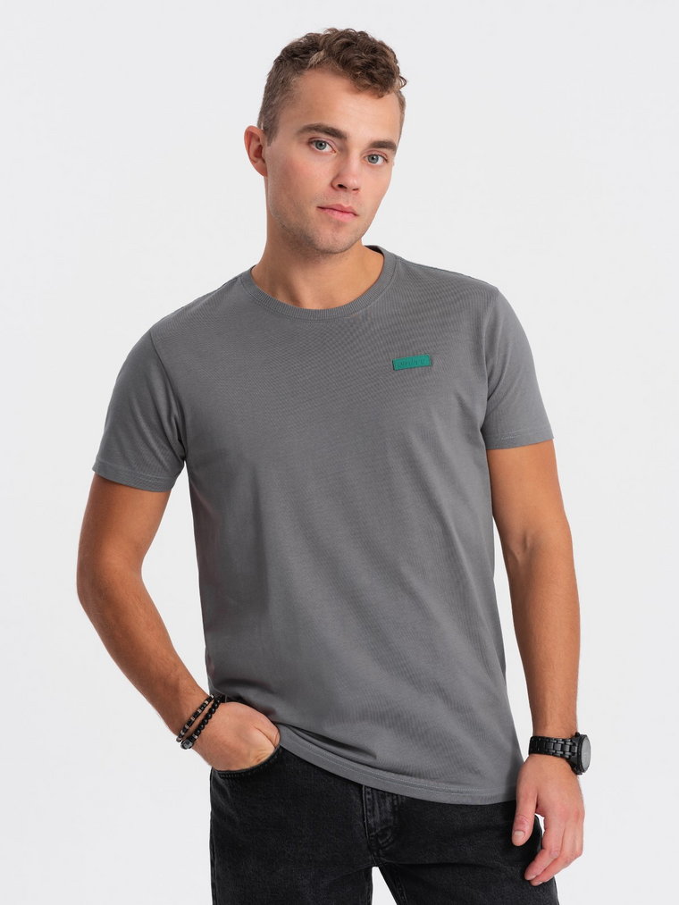 T-shirt męski bawełniany z kontrastową nitką - szary V1 OM-TSCT-0151