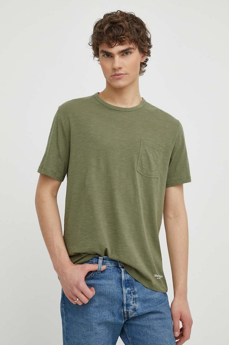 Marc O'Polo t-shirt bawełniany kolor zielony gładki M23217651238
