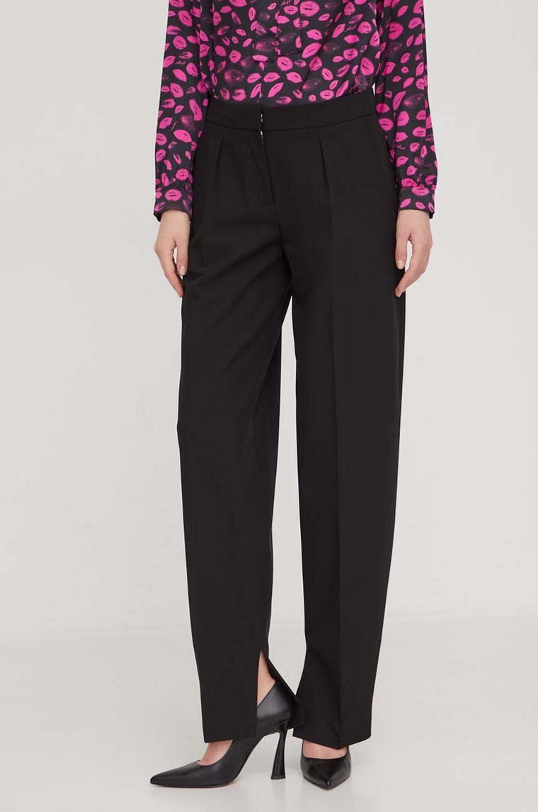 HUGO spodnie damskie kolor czarny fason cygaretki high waist