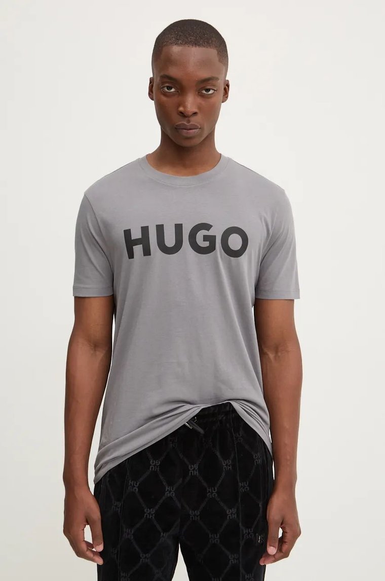 HUGO t-shirt bawełniany męski kolor szary z nadrukiem 50467556