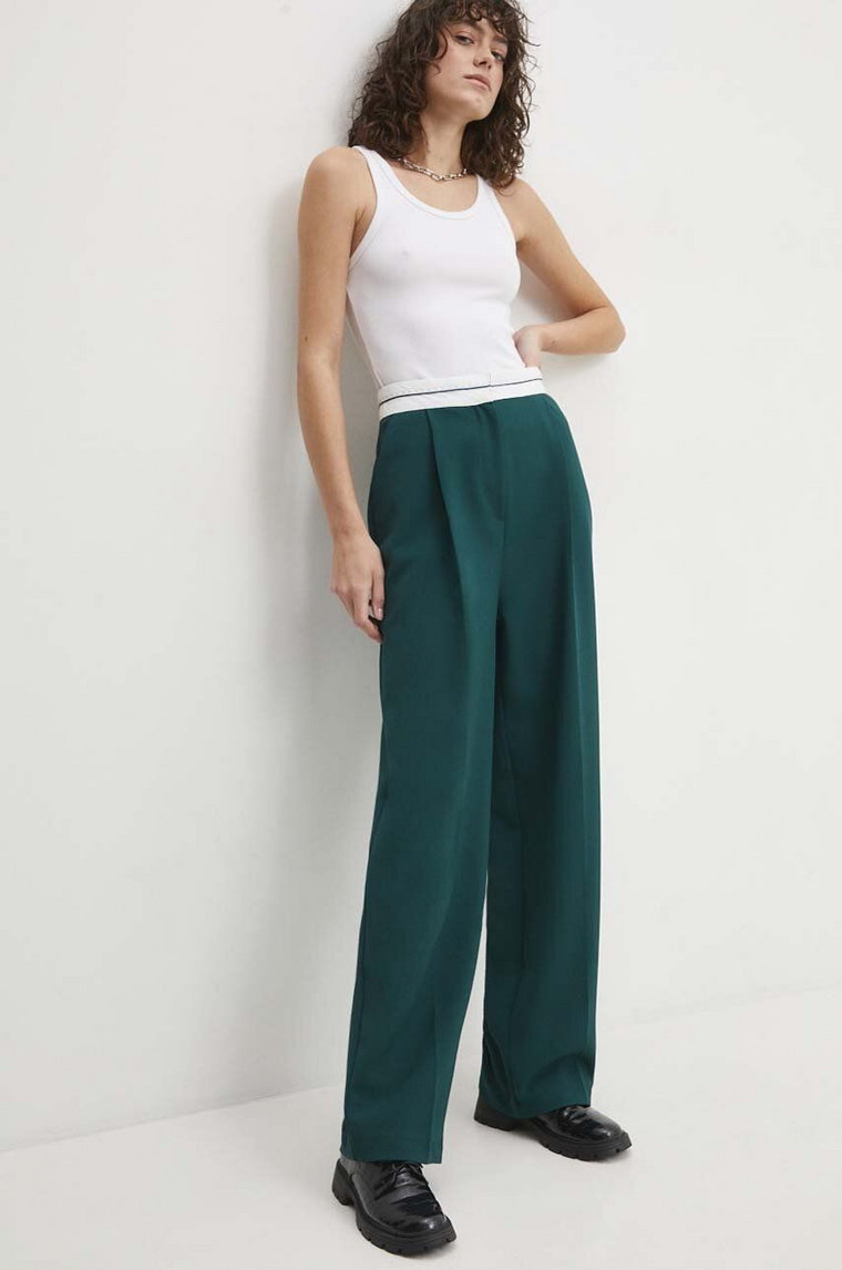 Answear Lab spodnie damskie kolor zielony szerokie high waist