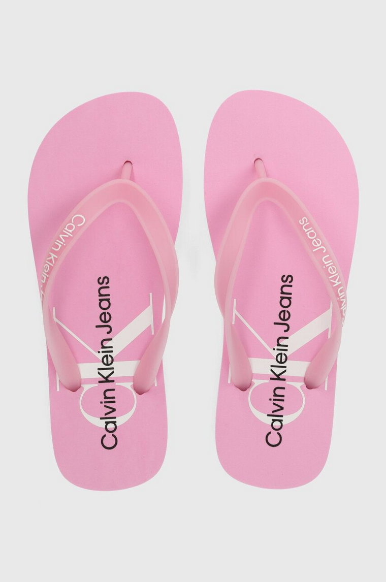 Calvin Klein Jeans japonki BEACH SANDAL MONOLOGO TPU damskie kolor różowy na płaskim obcasie YW0YW01246