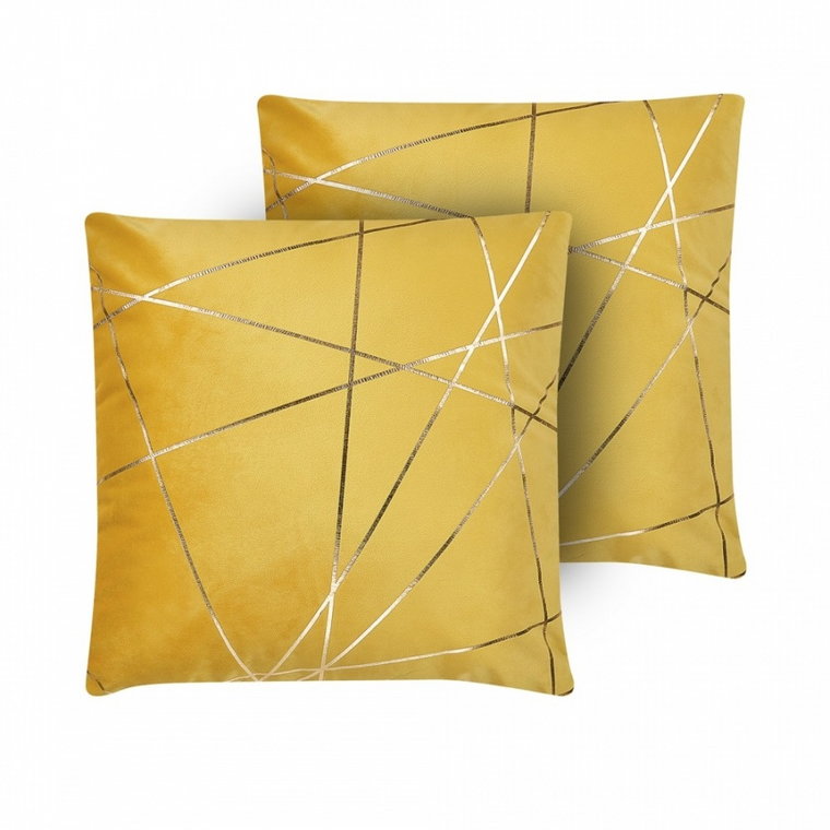 Zestaw 2 welurowych poduszek dekoracyjnych geometryczny wzór 45 x 45 cm żółty PINUS kod: 4251682267793