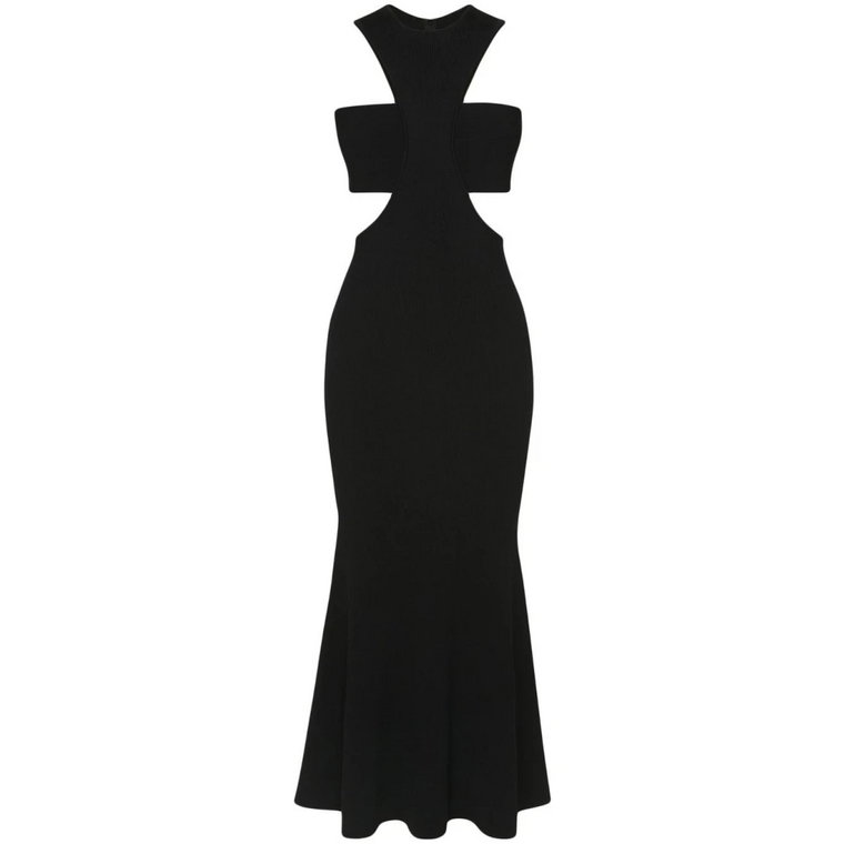 Czarna Sukienka z Rozkloszowanym Dolem i Harnesem Alexander McQueen