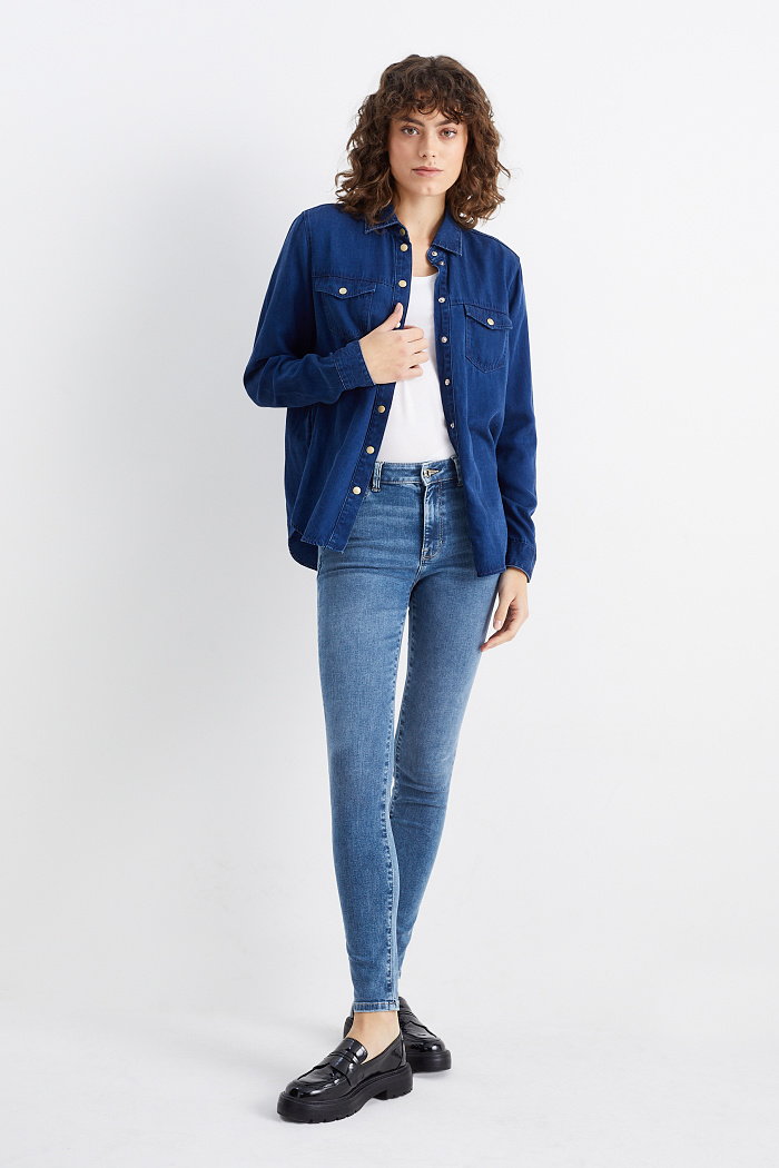 C&A Skinny jeans-średni stan-dżinsy modelujące-LYCRA, Niebieski, Rozmiar: 42 krótki