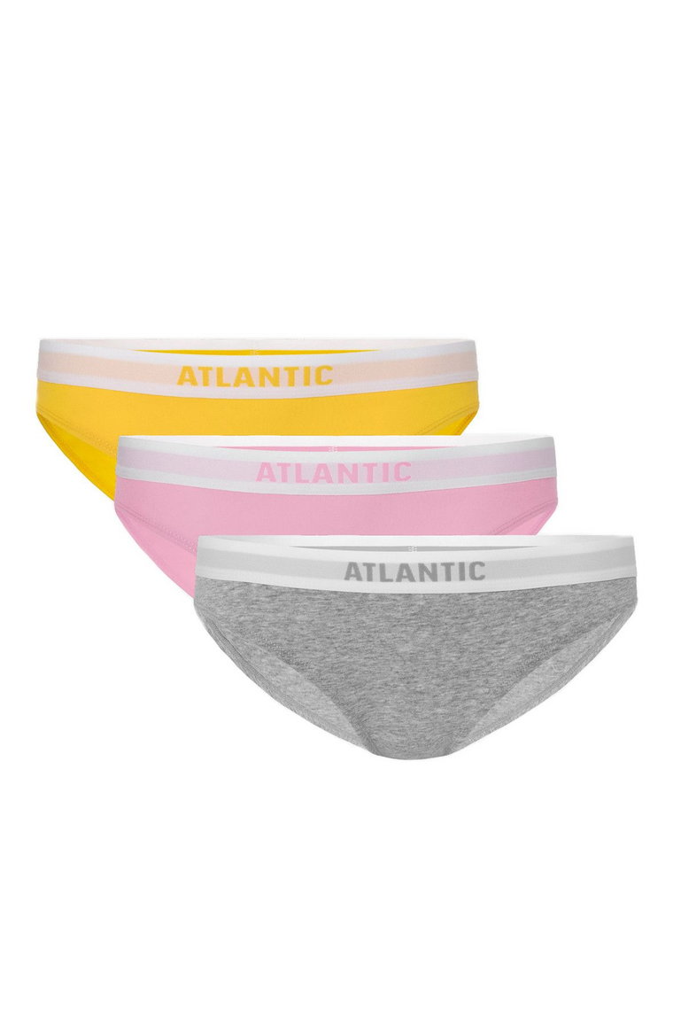 Figi damskie bikini Atlantic różowe, szare, żółte 3-pack