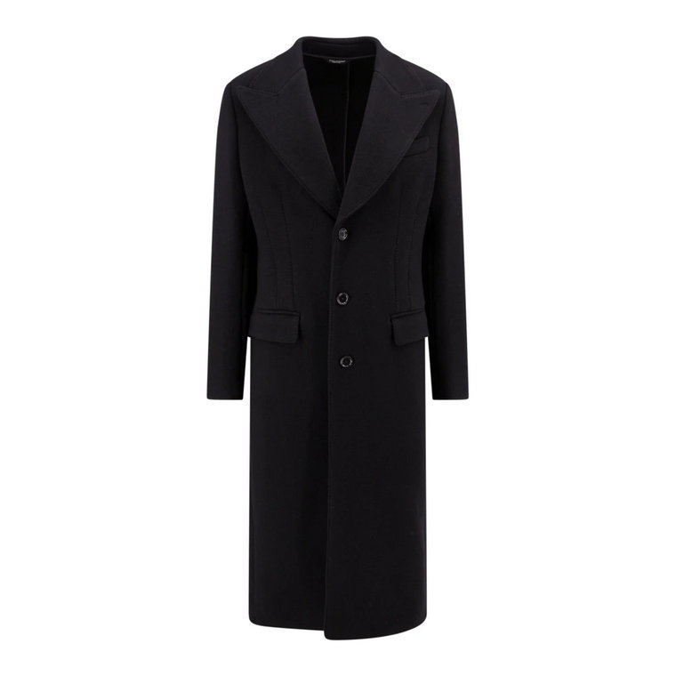 Czarny Wełniany Płaszcz z Szpiczastym Rewersem Dolce & Gabbana