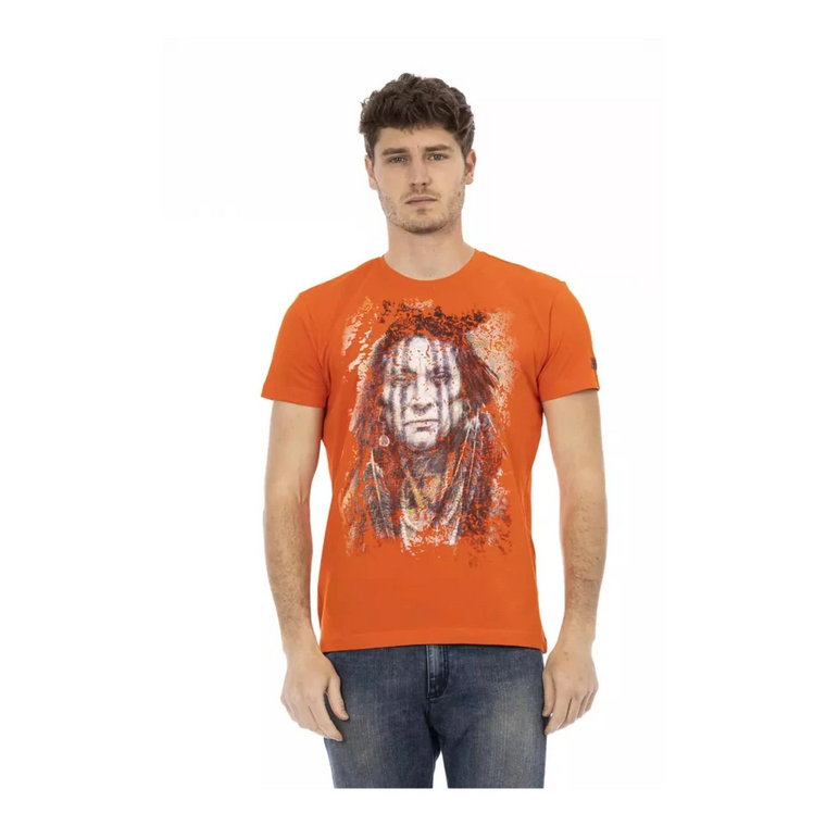 Pomarańczowy Bawełniany T-shirt z Nadrukiem Trussardi