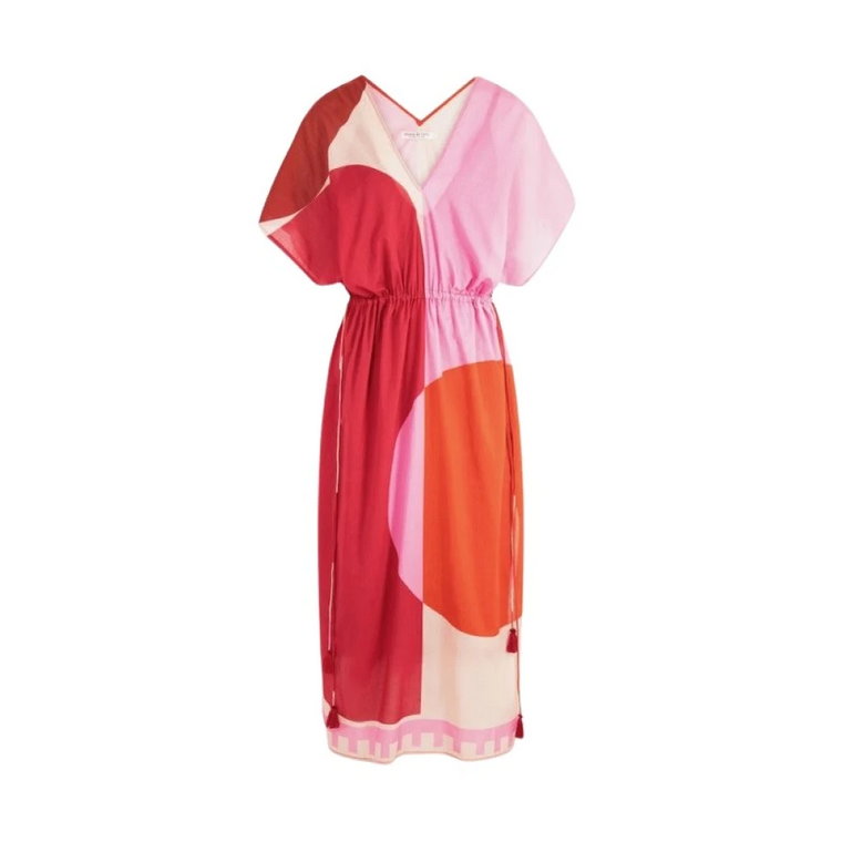 Graphico Pink Bawełniany Kaftan Sukienka Mare Di Latte