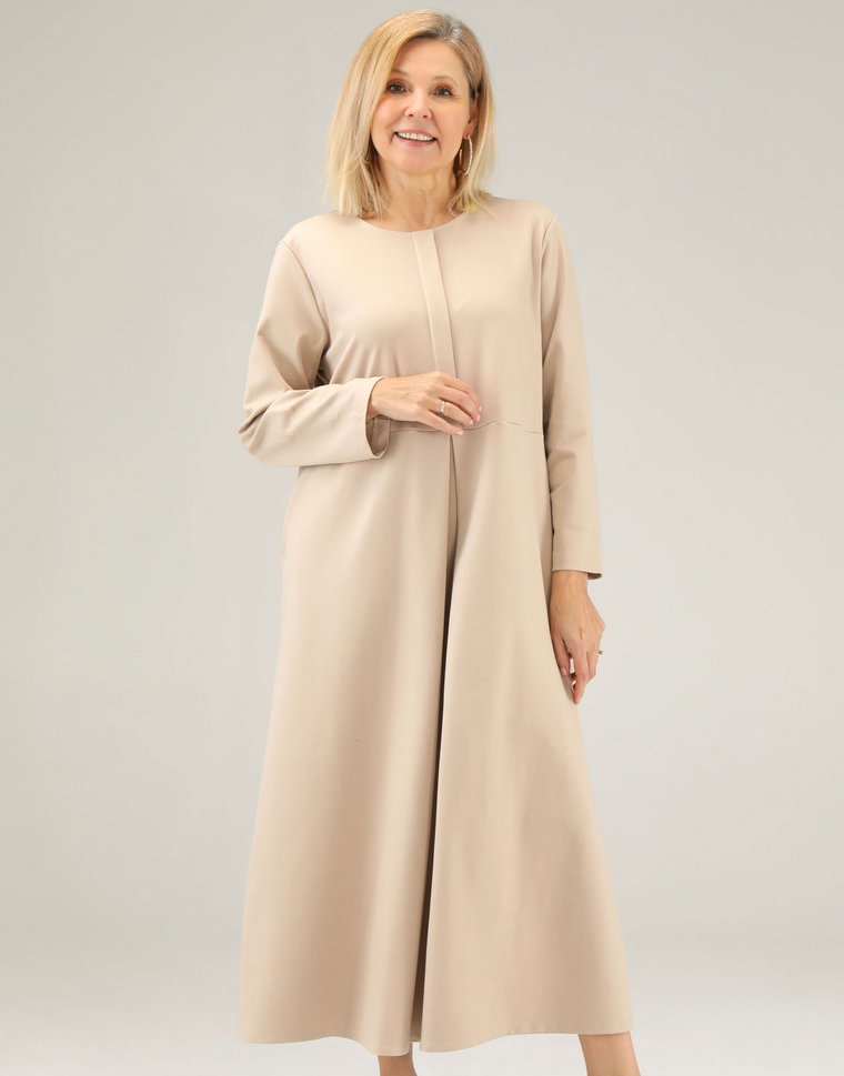 BEŻOWA SUKIENKA MIDI 263-8476 BEIGE