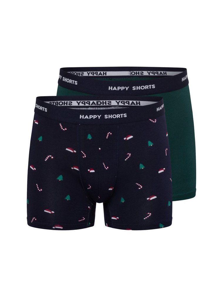 HAPPY SHORTS Bokserki w 2-paku Mężczyźni Bawełna niebieski|zielony wzorzysty, S