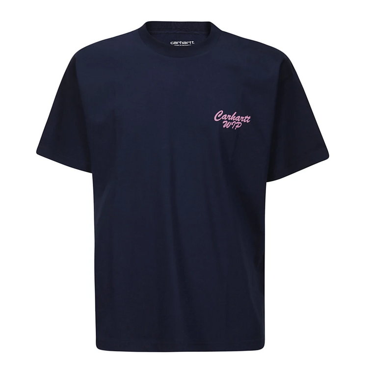Niebieski T-shirt z różowym nadrukiem Carhartt Wip