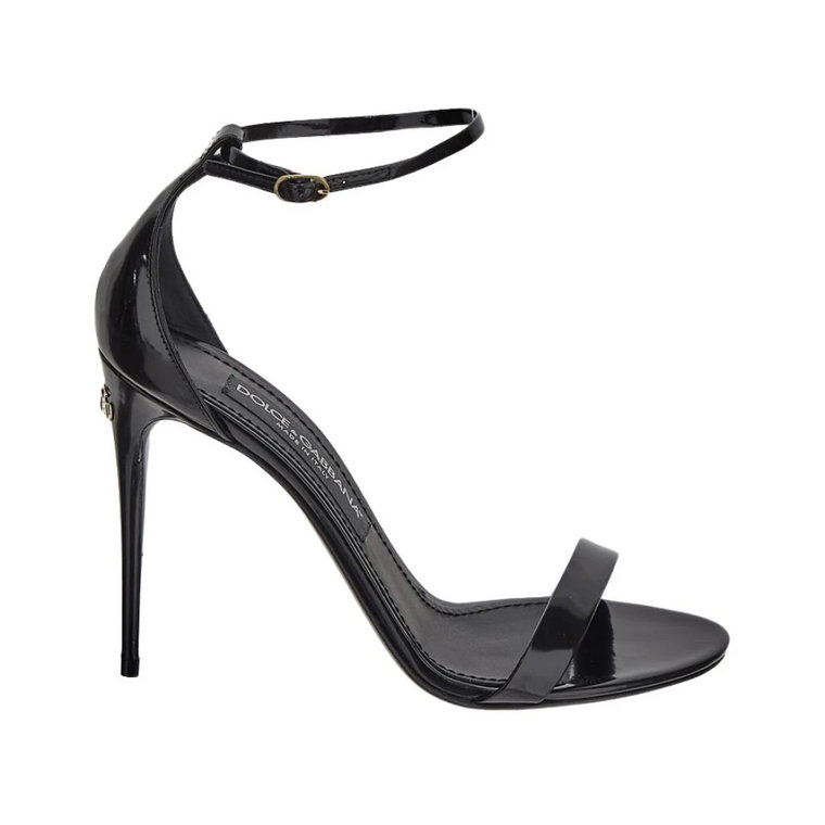 Czarne Skórzane Sandały na Wysokim Obcasie Dolce & Gabbana